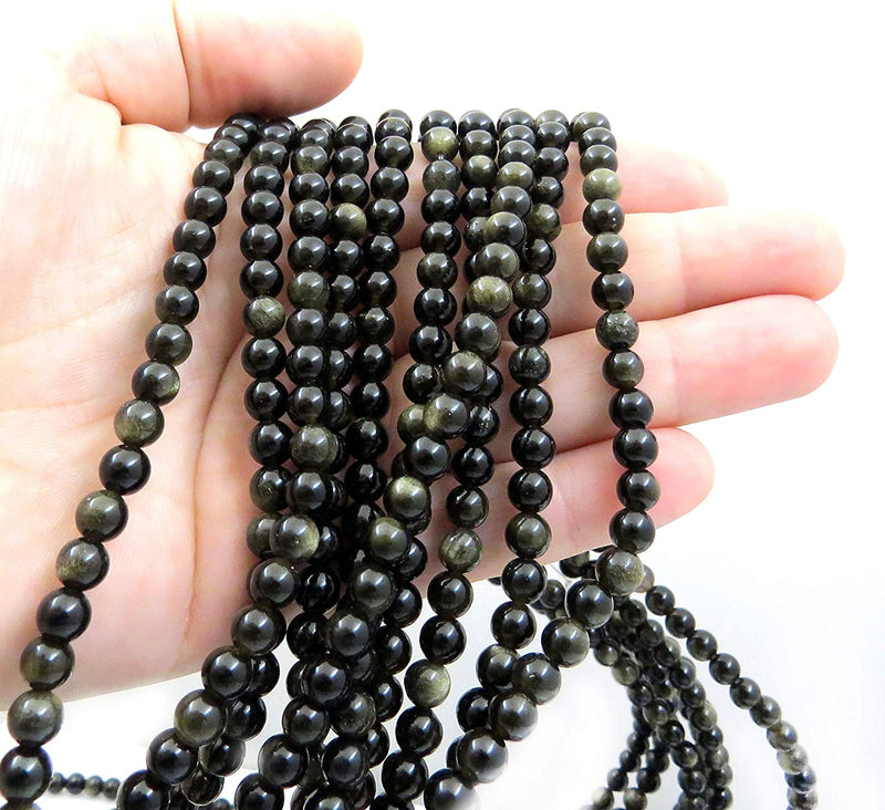 Golden Sheen Obsidian 6mm round semi-precious stones, 60 beads/15" rope (Golden Sheen Obsidian 6mm 1 rope of 60 beads)