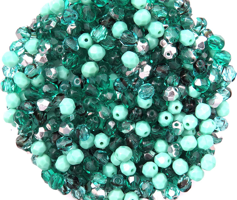 400pcs Czech Fire Polish 6mm beads Crystal faceted, Mix of 4 colors shades of Teal