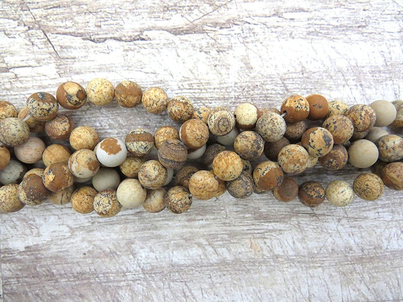 Picture Jasper Semi-precious Stone Matte, beads round 8mm, 45 beads/15" cord (Picture Jasper 2 cords-90 beads)