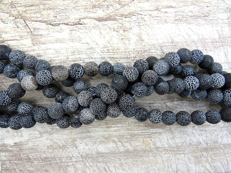 Black Fire Crackle Agate Semi-precious Stone Matte, beads round 8mm, 45 beads/15" cord (Black Fire Crackle Agate 1 cord-45 beads)