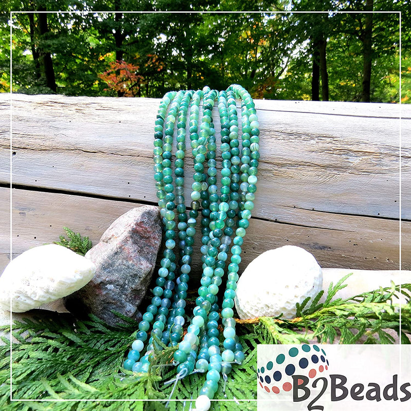 Green Lace Agate Semi-precious stones 6mm round, 60 beads/15" rope (Green Lace Agate 6mm 1 rope of 60 beads)