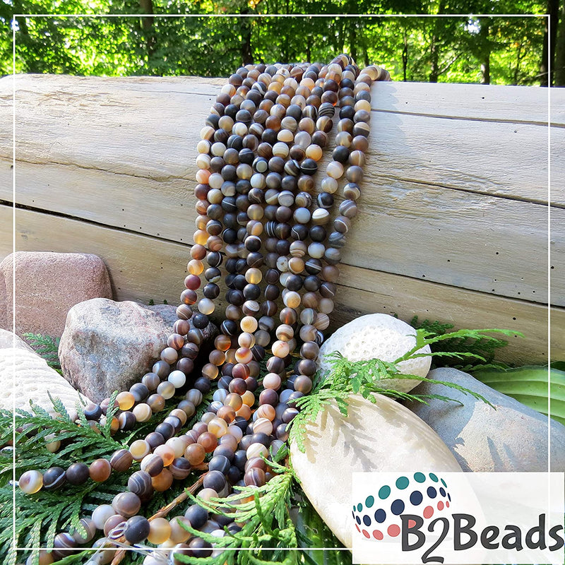 Brown Lace Agate Semi-precious Stone Matte, beads round 8mm, 45 beads/15" cord (Brown Lace Agate 2 cords-90 beads)