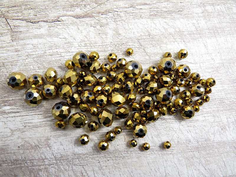 300 pcs Faceted Crystal Rings, Mix of 4 sizes, Metallic Gold